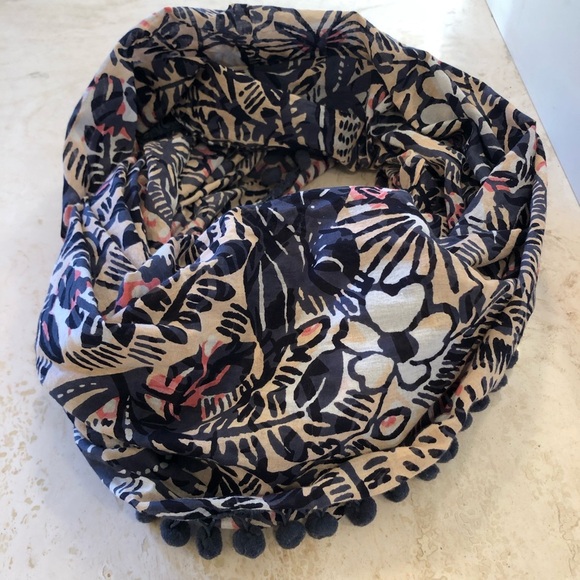 LOFT Navy Multi-Color Pom Pom Infinity Scarf - Picture 1 of 6